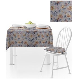 Resim Çiçek Desenli Eskitme Hardal Mürdüm Dijital Baskılı Petek Dokuma Masa Örtüsü 140x260 