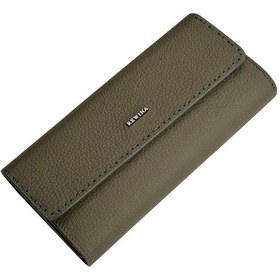 Resim Haki Yeşil %100 Hakiki Deri Dikiş Detaylı Gizli Mıknatıslı Kapaklı Özel Tasarım Kadın Cüzdan Portföy Haki 