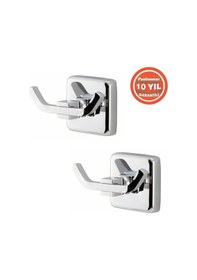 Resim Çelik Banyo Paslanmaz Pirinç Çiftli Bornozluk Askılık Havlu Askısı 2 Adet Krom 