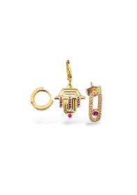 Resim Pembe Taşlı Üçlü Şövalye Çelik Küpe Gold 
