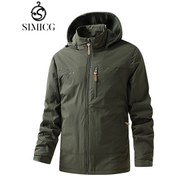 Resim Erkekler İçin Gündelik Dış Mekan Askeri Ceket Artı Kadife Kalınlaştırılmış Siyah Ceket Yeşil 