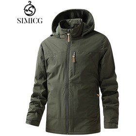 Resim Erkekler İçin Gündelik Dış Mekan Askeri Ceket Artı Kadife Kalınlaştırılmış Siyah Ceket Yeşil 