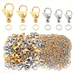 Resim 20 Adet Paslanmaz Çelik Istakoz Tokaları ve Zıplama Halkaları Seti Takı Yapımı, DIY Kolye, Bileklik, Küpe, Anahtarlık ve Çanta Aksesuarları için 