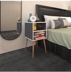 Resim Kenzlife Komodin Erkeli Gri 74 39 39 Ahşap Ayaklı Komidin Kitaplık 
