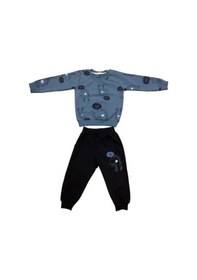 Resim Erkek Bebek Dinazor Baskılı Pamuklu Eşofman Takım-15176 İndigo 