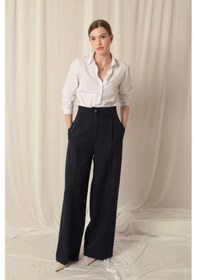 Resim Saklımoda Atlas Kumaş Palazzo Kadın Mavi Pantolon Çok Renkli 