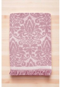 Resim 2 Parça Jakarlı Banyo Havlu Takımı %100 Pamuklu 90x150 Cm Arden Pembe Çok Renkli 