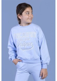 Resim Toontoy Kız Çocuk Baskılı Düşük Kol Sweatshirt Mavi 