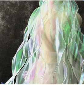 Resim Hightower Yeşil Denizkızı Gümüş İpek Neon Dalga Lazer Dantel El Yapımı Kumaş 