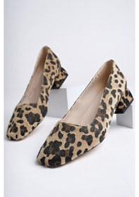 Resim Muggo Lilith Garantili Kare Burunlu Kısa Topuklu Kadın Günlük Ayakakkabı Leopar 