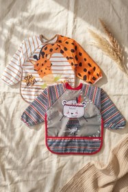 Resim Babydonat 2'li Set Uzun Kollu Sıvı Geçirmez Bebek Mama Ve Faaliyet Önlüğü - Zürafa Ve Ayı Figürlü 6-24 Ay 