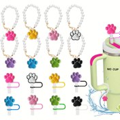 Resim 2 adet, Sevimli Pipet Kılıfı ve Stanley Şansları - Sahte İnci Köpek Ayak Şans Aksesuarları Stanley Kupası ve Saplı Basit Modern Bardak İçin, İçme Pipetleri İçin Silikon Pipet Ucu Kapakları (Kupa Yok) 