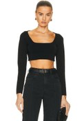 Resim By Kul Design Kadın Siyah Çift Kat Jarse Kare Yaka Crop Top 