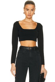 Resim By Kul Design Kadın Siyah Çift Kat Jarse Kare Yaka Crop Top 