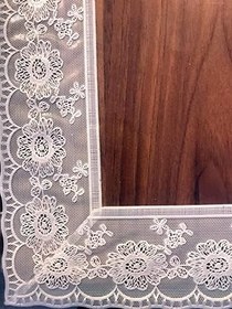 Resim Aysan 1.2mm Şeffaf Pvc Beyaz Dantelli Kalın Kaymaz Masa Örtüsü Muşamba Cam Mika Mutfak Salon Masa Örtüsü (90 cm x 130 cm) 