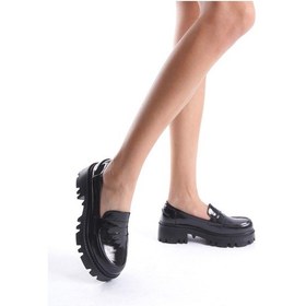 Resim Mubiano Hakiki Deri Collection Kadın Kalın Taban Rugan Loafer Siyah - Mcgvn1012 - S Siyah 