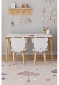 Resim Resim Kağıdı Rulolu Çocuk Oyun Aktivite Masası 2 Sandalyeli Çekmeceli Çocuk Masası - Panda Çok Renkli 