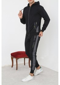Resim Erkek Lastik Paça Fermuarlı Eşofman Takım Siyah 