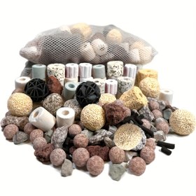 Resim Biyo Filtre Medyası - Akvaryum, Havuz ve Balık Tankı Filtreleri için Bio Toplar Seramik Halkalar Seti ile Ağ Torbası, Kanister ve Dahili Filtrelere Uygun 