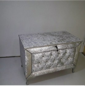 Resim Çeyiz Sandık Kapitone Büyük Tek Model Krem Kadife Kumaş İçi Kırmı (322729965) 