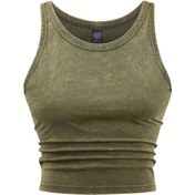Resim Kadınlar Yaz Tank Üstü - Seksi Crew Boyun V Yaka Uzun Kollu Gömlek, Kalın Tasarım, Distressed Dokuma Tek Renk, Rahat Normal Uzunluk - 100%, 300g/m² 
