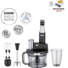 Resim Çok Renkli Çok Amaçlı Mutfak Robotu ve Blender Seti, 1000W Güç, 4 Bıçak, Şık Tasarım 