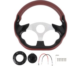 Resim Creatorally 13IN Araba Direksiyon Pu Sportif Görünüm Gelişmiş Kavrama Yarış Tarzı Direksiyon 6 Delik Direksiyon Hub Adaptörü Şarap Kırmızı (Yurt Dışından) 