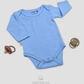 Resim Uzun Kollu Body Bebe Mavisi %100 Pamuk - 0-3 Ay 
