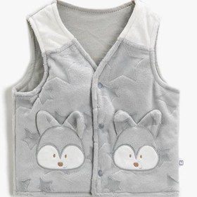 Resim Erkek Bebek Bibaby İşlemeli Yelek Pamuklu Peluş V Yaka 