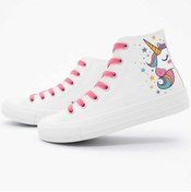 Resim LİASSHOES beyaz keten yarım ünikorn baskılı çocuk spor ayakkabı 