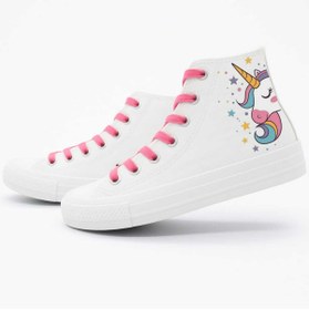 Resim LİASSHOES beyaz keten yarım ünikorn baskılı çocuk spor ayakkabı 