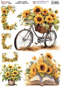 Resim Pirinç Dekopaj Kağıdı 30x42cm Pt-1472 Bisiklet Ayçiçeği 