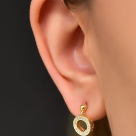 Resim Papatya Silver 925 Ayar Gümüş Gold Kaplama Zirkon Taşlı Yuvarlak Çivili Küpe 