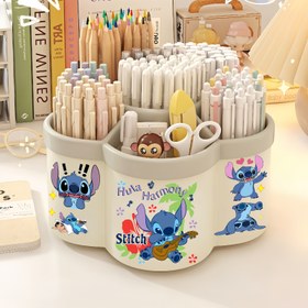 Resim 1 Adet Disney Stitch Şirin Döner Kalemlik, Çok Amaçlı Depolama Alanlarına Sahip Süper Kapasiteli Masaüstü Kırtasiye Kutusu, Ofis, Okul ve Ev İçin Uygun Sanat Malzemeleri Saklama Kabı 