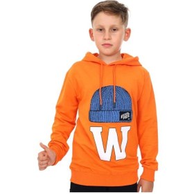 Resim Ekkokids Çocuk Bere Baskılı Ve İşlemeli Kapüşonlu Sweatshirt-13410-turuncu Turuncu 