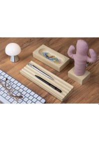 Resim Kayigo Woody Krem Üçlü Ofis Seti - Pembe Cactus 