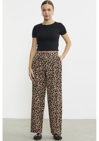 Resim Leopar Desenli Bol Kesim Viskon Pantolon - Kahve Kahve 