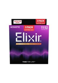 Resim Elixir 011-052 Fosfor Bronz Akustik Gitar Teli Ekonomik 3'lü Set 16568 