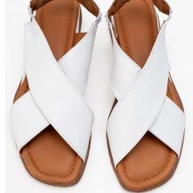 Resim LuviShoes 706 Hakiki Deri Beyaz Cilt Kadın Sandalet 