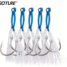 Resim Goture 5'li Yavaş Hızlı Balıkçılık Yardımcı Jigging Kancaları Parlayan Çift Balıkçılık Yardımcı Kancaları Tuzlu Su Karbon Çelik Balıkçılık Jig Yem Kancaları Seti 