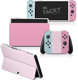 Resim Tacky Design Nintendo Switch OLED Cilt ile Uyumlu Pembe Renk Dalgası Cilt - Vinil 3M Renk Engelleme Nintendo Anahtarı OLED Çıkartma Seti - Konsol, Dock, Joy Con için OLED Kaplamayı Değiştirin - 