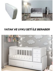 Resim Patiko Ms290 Beyaz Beşik Yatak Ve Uyku Seti İle Birlikte Beyaz 