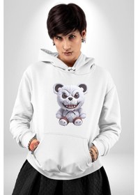 Resim Freddy Korkunç Ayı Kadın Erkek Beyaz Kapüşonlu Sweatshirt Hoodie Beyaz 