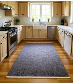 Resim Bademli Halı Lüx Kaymaz Taban Dekoratif Halı 9015 Mor Antrasit 