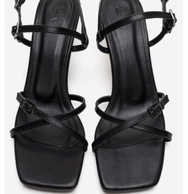 Resim Luvishoes Nebel Siyah Cilt Kadın Topuklu Sandalet Sıyah Cılt 
