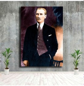 Resim Eli Cebinde Yelekli Renkli M. K. Atatürk Tablosu 
