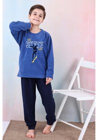 Resim Yeni Sezon Sonbahar/kış Erkek Çocuk Skate Desenli Polar Pijama Takımı 4515 Mavi 