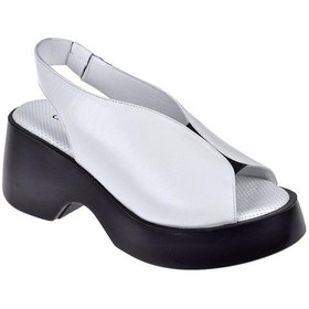 Resim Pullman Hakiki Deri Kalın Taban Kadın Sandalet Sk-42624 Beyaz-beyaz Beyaz 