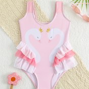 Resim One Piece Mayo, Sevimli Hayvan Baskısı, Kolsuz, Yüksek Esnek Polyester, İnce Fit, Kırışıklık Etek, Kızlar İçin 