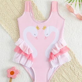 Resim One Piece Mayo, Sevimli Hayvan Baskısı, Kolsuz, Yüksek Esnek Polyester, İnce Fit, Kırışıklık Etek, Kızlar İçin 